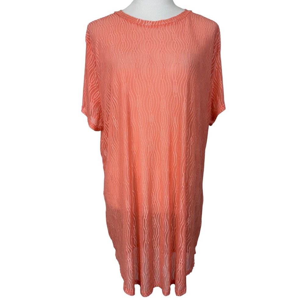 Love Sheer Textured Womens Tunic 4X Coral‎ Lightweight Mesh Beach Coverup Summer